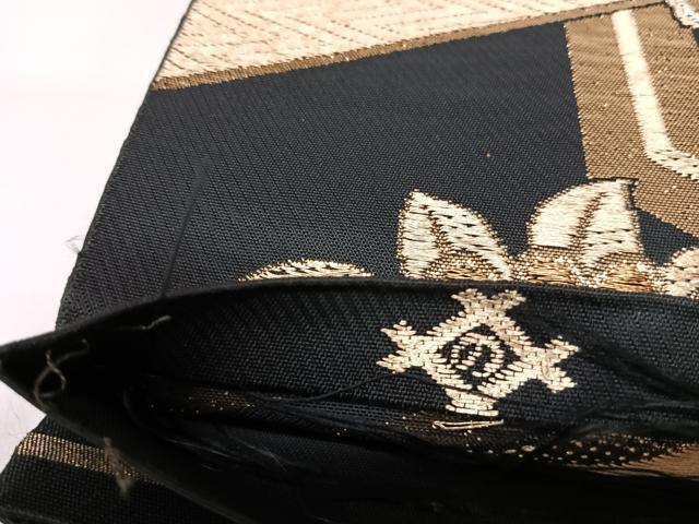 平和屋着物◎六通柄袋帯　唐織　正倉院花文　黒地　金銀糸　正絹　逸品　AABK4722yx