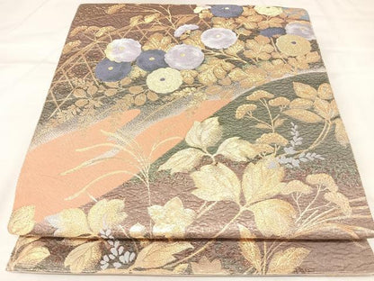 平和屋着物◎六通柄袋帯　唐織　草花文　金糸　正絹　逸品　AABK4725yx
