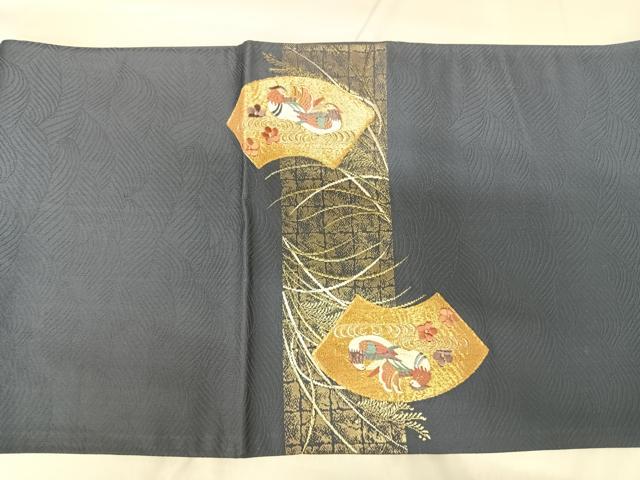 平和屋着物◎太鼓柄袋帯　刺繍　地紙鴛鴦花文　金銀糸　正絹　逸品　AABK4726yx