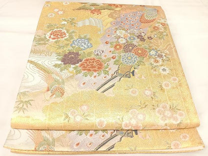 平和屋着物◎六通柄袋帯　唐織　花鳥文　金糸　正絹　逸品　AABK4729yx