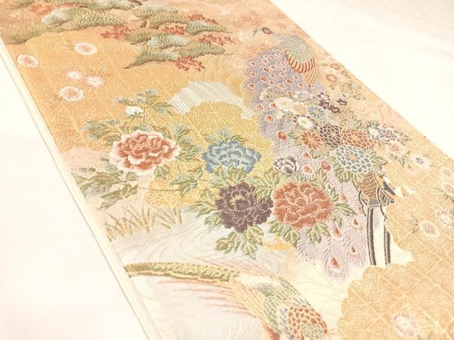 平和屋着物◎六通柄袋帯　唐織　花鳥文　金糸　正絹　逸品　AABK4729yx