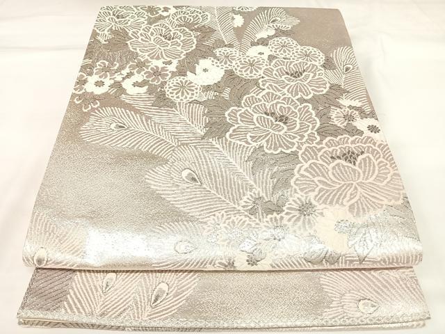 平和屋着物◎六通柄袋帯　唐織　等伯花園文　プラチナ箔　正絹　逸品　AABK4731yx