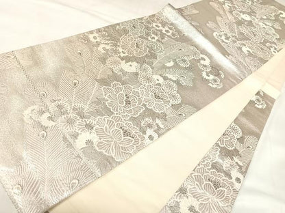 平和屋着物◎六通柄袋帯　唐織　等伯花園文　プラチナ箔　正絹　逸品　AABK4731yx