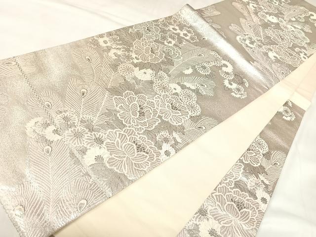 平和屋着物◎六通柄袋帯　唐織　等伯花園文　プラチナ箔　正絹　逸品　AABK4731yx