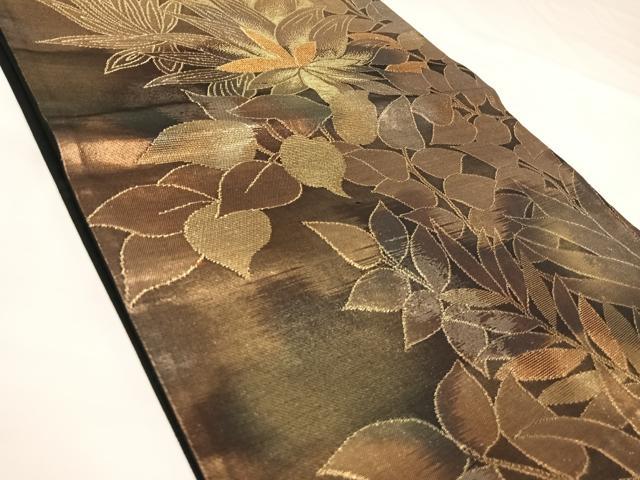 平和屋着物◎六通柄袋帯　枝葉文　金糸　正絹　逸品　AABK4734yx