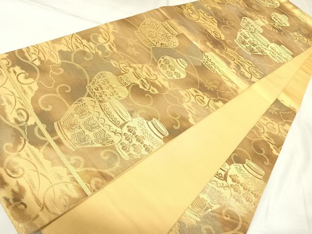 平和屋着物◎六通柄袋帯　陶器文　金銀糸　正絹　逸品　AABK4736yx