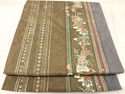 平和屋着物◎全通柄袋帯　流水花間道　結幡　金糸　正絹　逸品　AABK4742yx