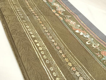 平和屋着物◎全通柄袋帯　流水花間道　結幡　金糸　正絹　逸品　AABK4742yx