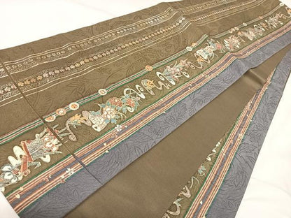 平和屋着物◎全通柄袋帯　流水花間道　結幡　金糸　正絹　逸品　AABK4742yx