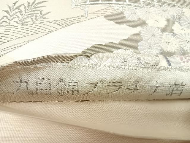 平和屋着物◎六通柄袋帯　唐織　扇面花鳥文　九百錦プラチナ箔　正絹　逸品　AABK4747yx