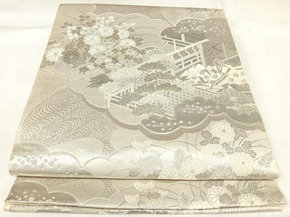 平和屋着物◎六通柄袋帯　雲取絵巻文　プラチナ二重箔　正絹　逸品　AABK4748yx