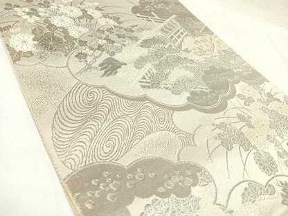 平和屋着物◎六通柄袋帯　雲取絵巻文　プラチナ二重箔　正絹　逸品　AABK4748yx
