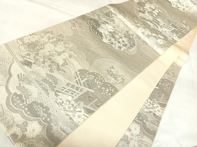 平和屋着物◎六通柄袋帯　雲取絵巻文　プラチナ二重箔　正絹　逸品　AABK4748yx