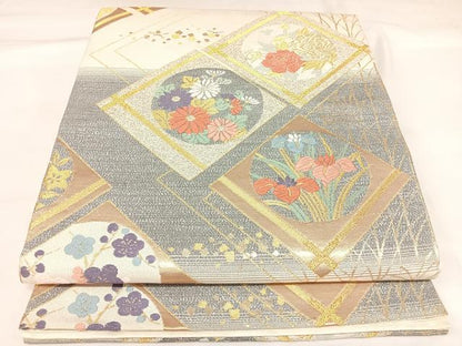 平和屋着物◎六通柄袋帯　唐織　菱取天井文　金銀糸　正絹　逸品　AABK4750yx