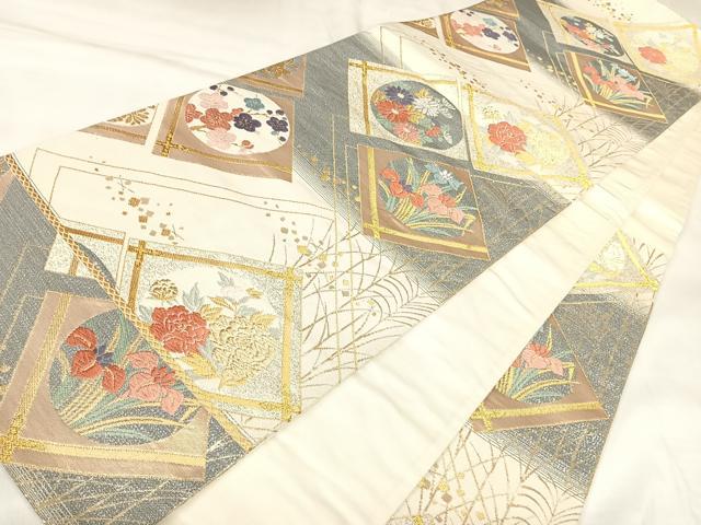 平和屋着物◎六通柄袋帯　唐織　菱取天井文　金銀糸　正絹　逸品　AABK4750yx