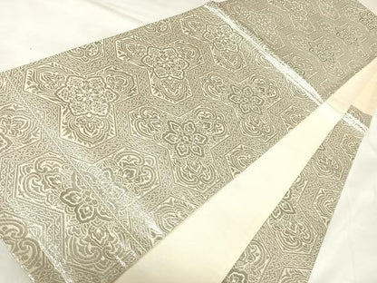 平和屋着物◎六通柄袋帯　毘沙門亀甲花文　プラチナ二重箔　正絹　逸品　AABK4754yx