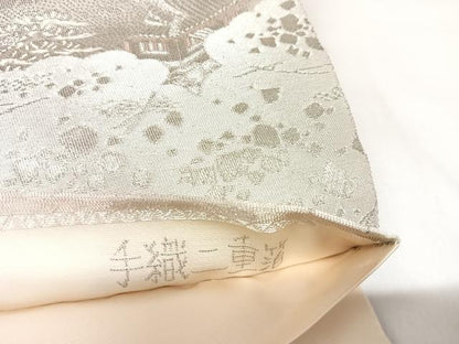 平和屋着物◎六通柄袋帯　屏風絵図文　プラチナ箔　手織二重織　正絹　逸品　AABK4756yx