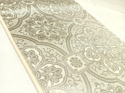 平和屋着物◎六通柄袋帯　正倉院花文　プラチナ箔二重織　正絹　逸品　AABK4766yx