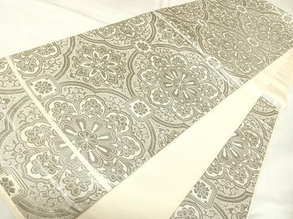 平和屋着物◎六通柄袋帯　正倉院花文　プラチナ箔二重織　正絹　逸品　AABK4766yx