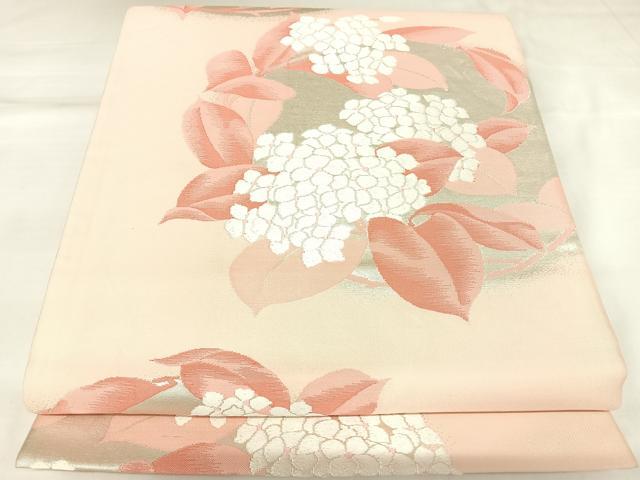 平和屋着物◎六通柄袋帯　唐織　紫陽花　銀糸　正絹　逸品　AABK4768yx
