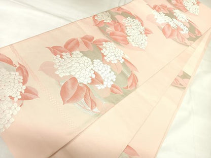 平和屋着物◎六通柄袋帯　唐織　紫陽花　銀糸　正絹　逸品　AABK4768yx