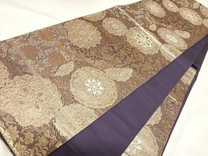 平和屋着物◎六通柄袋帯　正倉院花文　金銀糸　正絹　逸品　AABK4772yx