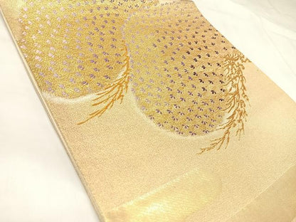 平和屋着物◎六通柄袋帯　唐織　松　金糸　正絹　逸品　AABK4773yx