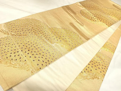 平和屋着物◎六通柄袋帯　唐織　松　金糸　正絹　逸品　AABK4773yx