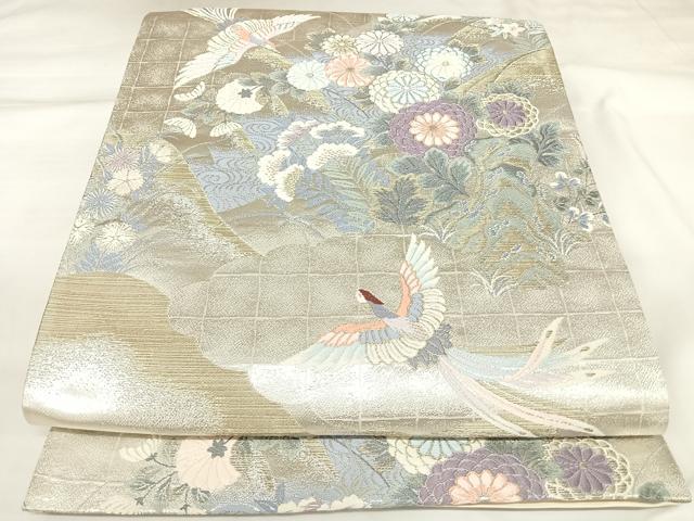 平和屋着物◎六通柄袋帯　唐織　日本屏風絵　山水四季花鳥図　伝雪舟　金銀糸　正絹　逸品　AABK4777yx