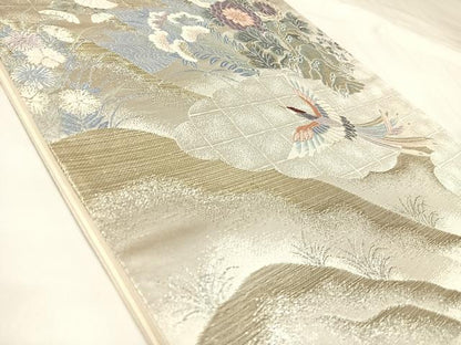 平和屋着物◎六通柄袋帯　唐織　日本屏風絵　山水四季花鳥図　伝雪舟　金銀糸　正絹　逸品　AABK4777yx