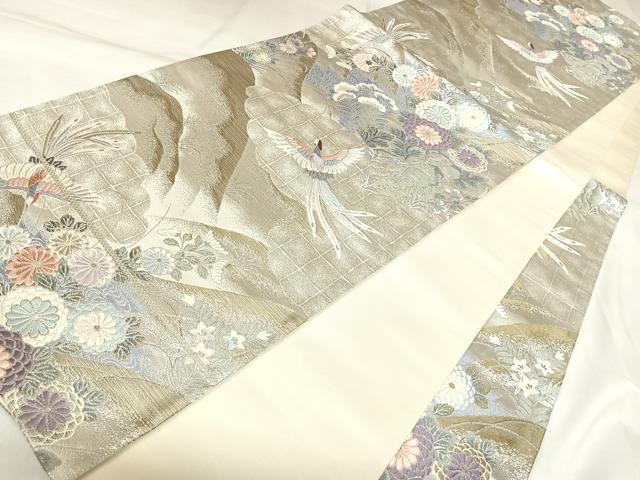 平和屋着物◎六通柄袋帯　唐織　日本屏風絵　山水四季花鳥図　伝雪舟　金銀糸　正絹　逸品　AABK4777yx
