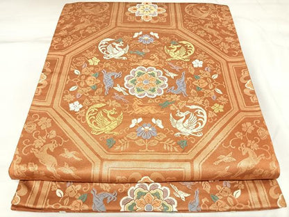 平和屋着物◎六通柄袋帯　唐織　鳳凰正倉院花文　金糸　正絹　逸品　AABK4778yx