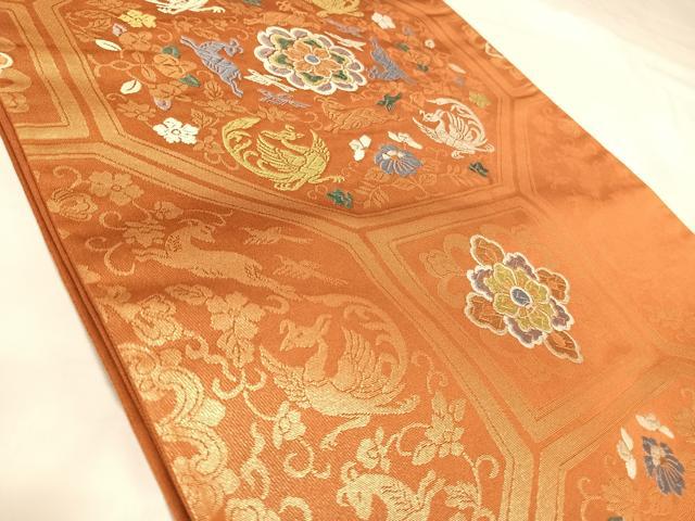 平和屋着物◎六通柄袋帯　唐織　鳳凰正倉院花文　金糸　正絹　逸品　AABK4778yx
