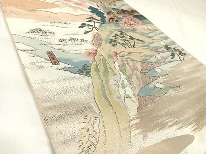 平和屋着物◎六通柄袋帯　唐織　田毎月　金糸　正絹　逸品　AABK4779yx