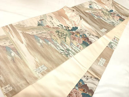 平和屋着物◎六通柄袋帯　唐織　田毎月　金糸　正絹　逸品　AABK4779yx