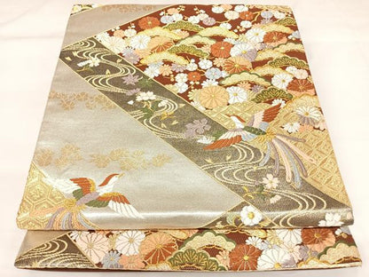 平和屋着物◎六通柄袋帯　唐織　鳳凰花文　金銀糸　正絹　逸品　AABK4780yx