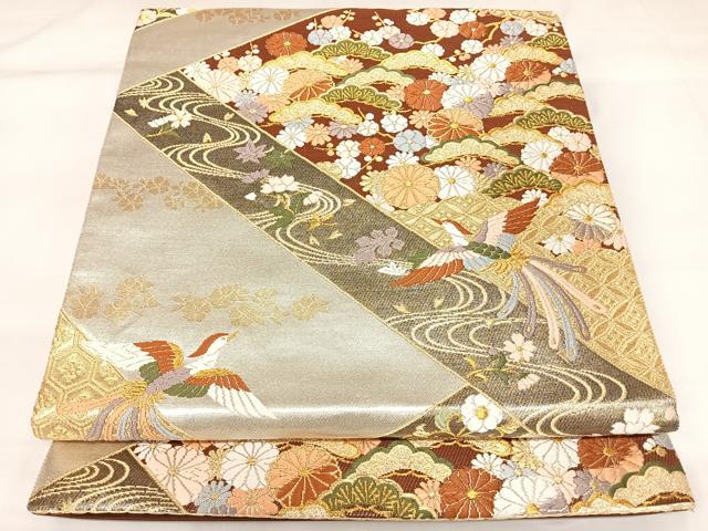 平和屋着物◎六通柄袋帯　唐織　鳳凰花文　金銀糸　正絹　逸品　AABK4780yx