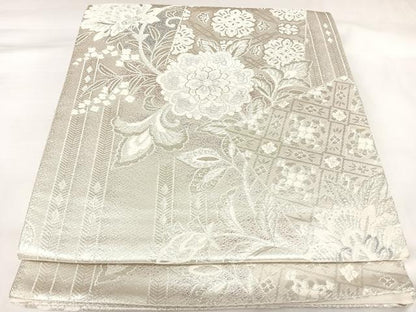 平和屋着物◎六通柄袋帯　唐織　更紗花文　銀糸　正絹　逸品　AABK4782yx