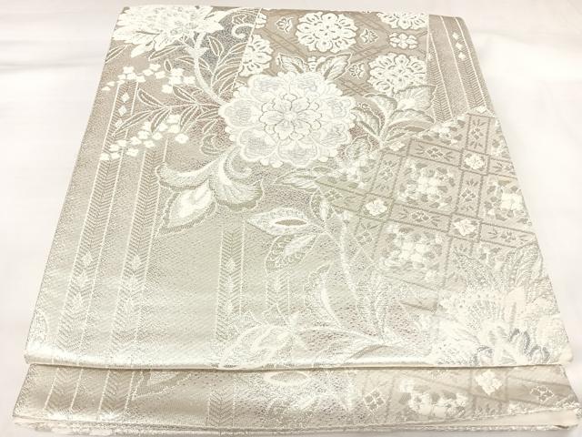 平和屋着物◎六通柄袋帯　唐織　更紗花文　銀糸　正絹　逸品　AABK4782yx