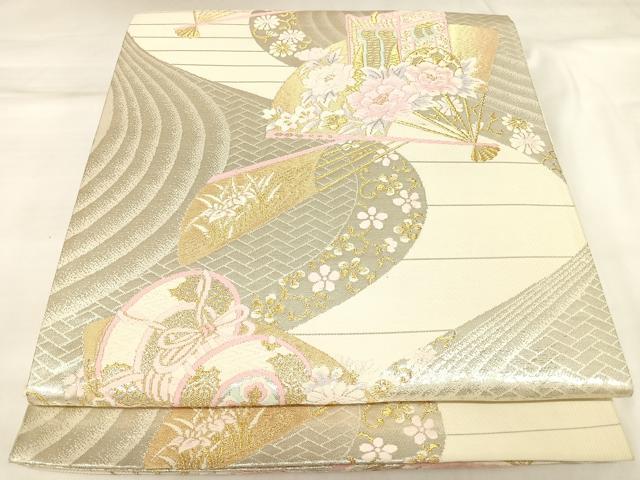 平和屋着物◎六通柄袋帯　唐織　扇面花文　金銀糸　鈴乃屋扱い　正絹　逸品　AABK4784yx