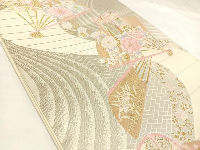 平和屋着物◎六通柄袋帯　唐織　扇面花文　金銀糸　鈴乃屋扱い　正絹　逸品　AABK4784yx