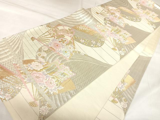 平和屋着物◎六通柄袋帯　唐織　扇面花文　金銀糸　鈴乃屋扱い　正絹　逸品　AABK4784yx