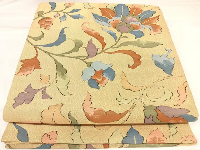 平和屋着物◎六通柄袋帯　花唐草文　金糸　正絹　逸品　AABK4785yx
