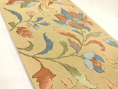 平和屋着物◎六通柄袋帯　花唐草文　金糸　正絹　逸品　AABK4785yx