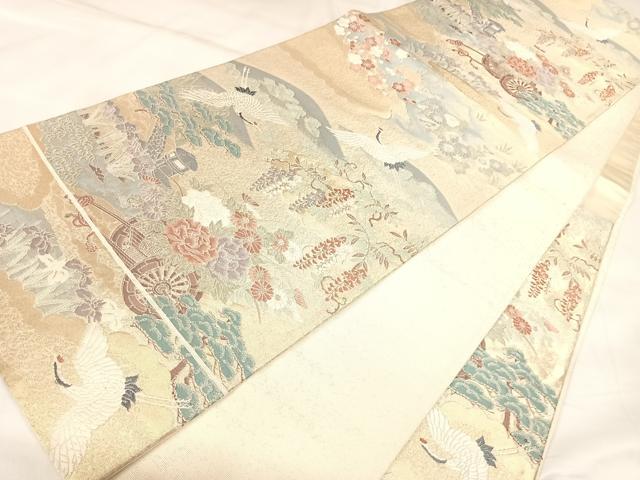 平和屋着物◎六通柄袋帯　唐織　飛鶴花車文　金銀糸　正絹　逸品　AABK4786yx