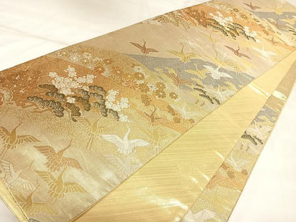 平和屋着物◎佐賀錦　六通柄袋帯　飛鶴松文　金糸　正絹　逸品　AABK4788yx