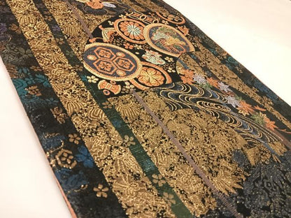 平和屋着物◎六通柄袋帯　唐織　花松文　金糸　正絹　逸品　AABK4789yx