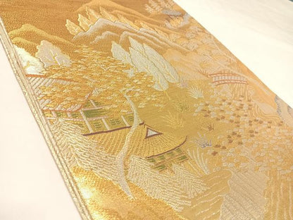 平和屋着物◎佐賀錦　六通柄袋帯　遠山風景文　金銀糸　正絹　逸品　AABK4790yx