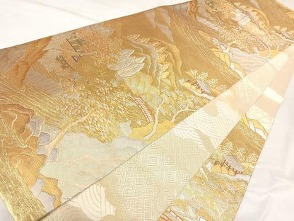 平和屋着物◎佐賀錦　六通柄袋帯　遠山風景文　金銀糸　正絹　逸品　AABK4790yx