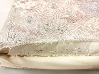 平和屋着物◎六通柄袋帯　唐織　牡丹孔雀文　九百プラチナ箔　正絹　逸品　AABK4792yx